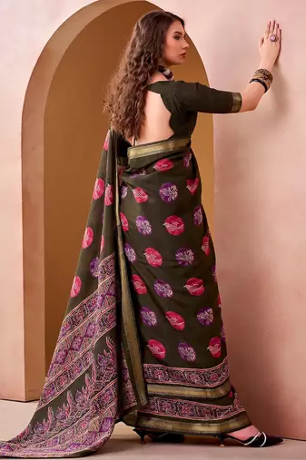 Mehendi elegance pv chanderi  printed lightweight saree