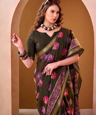 Mehendi elegance pv chanderi  printed lightweight saree 5