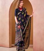Navy blue elegance pv chanderi  printed lightweight saree