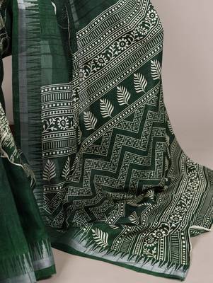 Green slub silk foral printed with zari border work saree 5