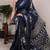 Navy blue slub silk foral printed with zari border work saree