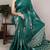Sea green slub silk foral printed with zari border work saree