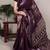 Wine slub silk foral printed with zari border work saree