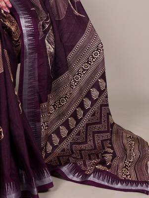 Wine slub silk foral printed with zari border work saree 5