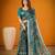 Sea blue viscose chanderi kalamkari print with zari weaving work saree