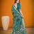 Sea blue viscose chanderi kalamkari print with zari weaving work saree