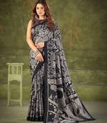 Black luxurious tussar silk kalamkari printed saree
