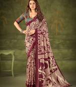 Maroon luxurious tussar silk kalamkari printed saree
