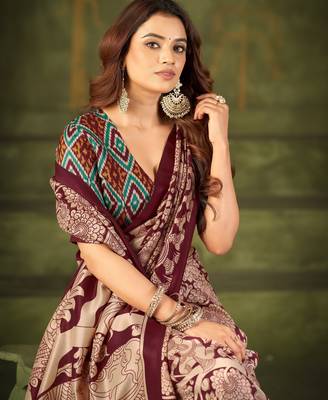Maroon luxurious tussar silk kalamkari printed saree 3