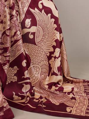 Maroon luxurious tussar silk kalamkari printed saree 5
