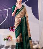 Green beautiful tussar silk floral print with foil work saree