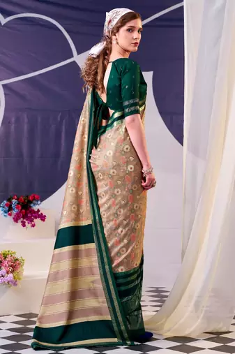 Green beautiful tussar silk floral print with foil work saree