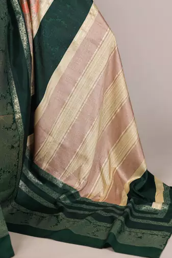 Green beautiful tussar silk floral print with foil work saree