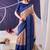 Navy blue beautiful tussar silk floral print with foil work saree