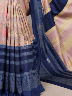 Navy blue beautiful tussar silk floral print with foil work saree 5