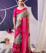 Pink beautiful tussar silk floral print with foil work saree
