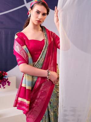 Pink beautiful tussar silk floral print with foil work saree 2