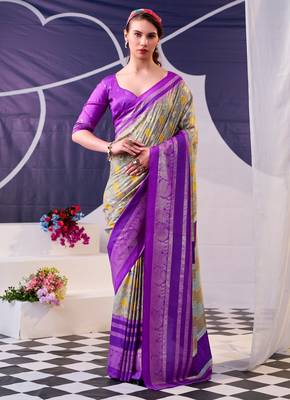 Purple beautiful tussar silk floral print with foil work saree 1