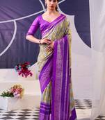 Purple beautiful tussar silk floral print with foil work saree