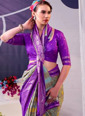 Purple beautiful tussar silk floral print with foil work saree 2