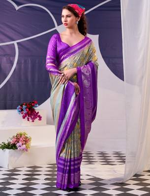 Purple beautiful tussar silk floral print with foil work saree 3