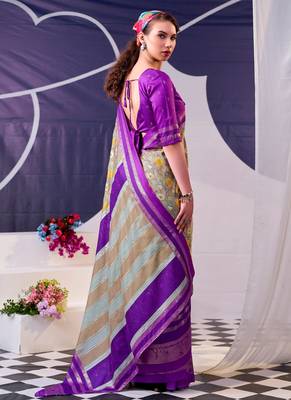 Purple beautiful tussar silk floral print with foil work saree 4