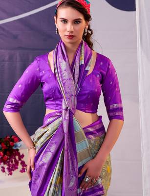 Purple beautiful tussar silk floral print with foil work saree 5