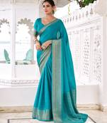 Firozi self printed chinnon silk zari weaving work saree