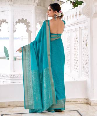 Firozi self printed chinnon silk zari weaving work saree 3