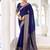 Navy blue self printed chinnon silk zari weaving work saree