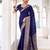 Navy blue self printed chinnon silk zari weaving work saree