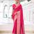 Pink self printed chinnon silk zari weaving work saree