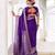 Purple self printed chinnon silk zari weaving work saree