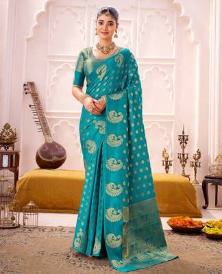 Firozi treditional roop silk zari weaving saree 1