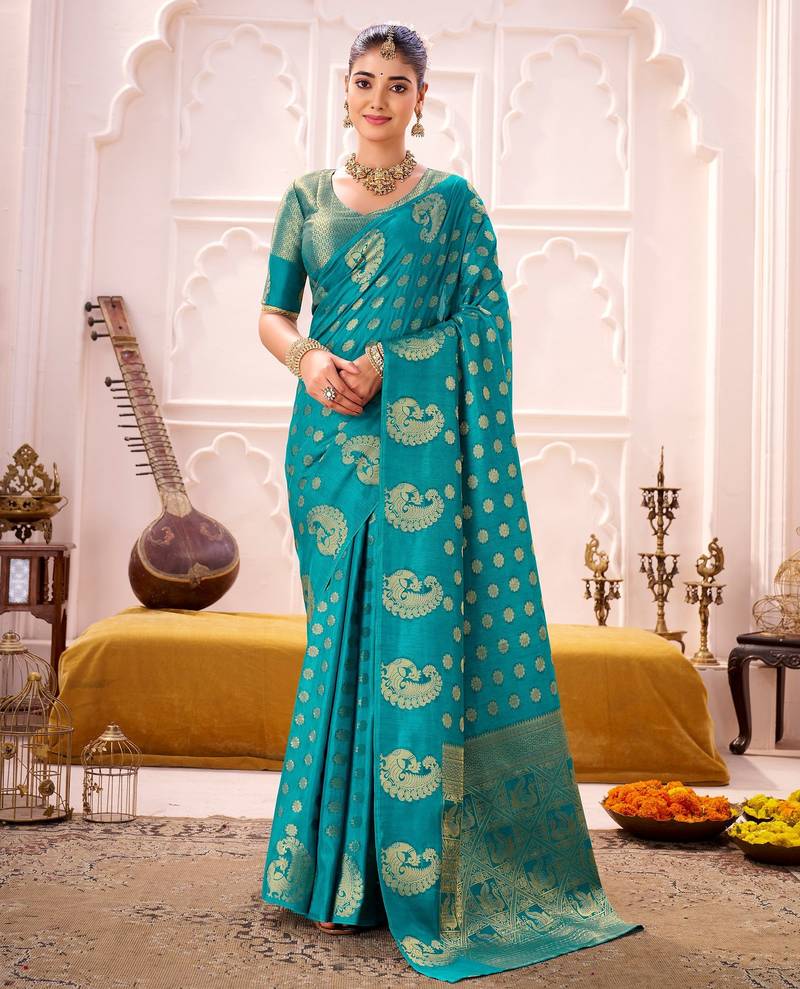 Firozi treditional roop silk zari weaving saree