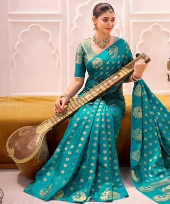 Firozi treditional roop silk zari weaving saree 2