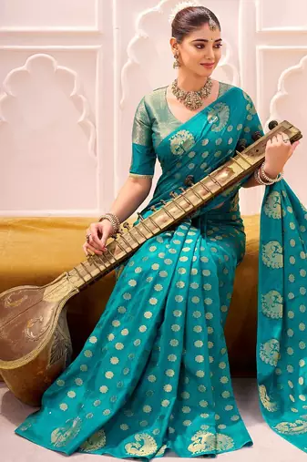 Firozi treditional roop silk zari weaving saree