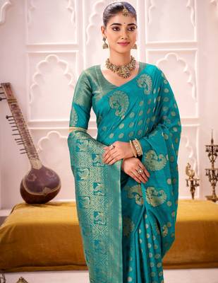 Firozi treditional roop silk zari weaving saree 3