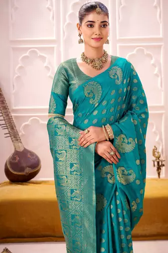 Firozi treditional roop silk zari weaving saree