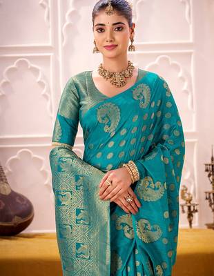 Firozi treditional roop silk zari weaving saree 5