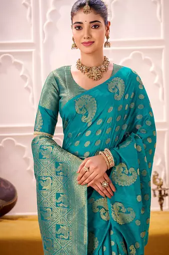Firozi treditional roop silk zari weaving saree