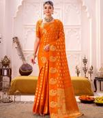 Orange treditional roop silk zari weaving saree