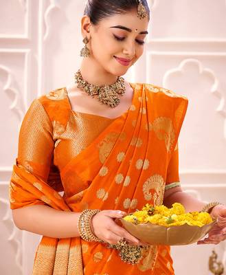 Orange treditional roop silk zari weaving saree 5