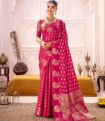 Pink treditional roop silk zari weaving saree