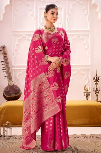 Pink treditional roop silk zari weaving saree