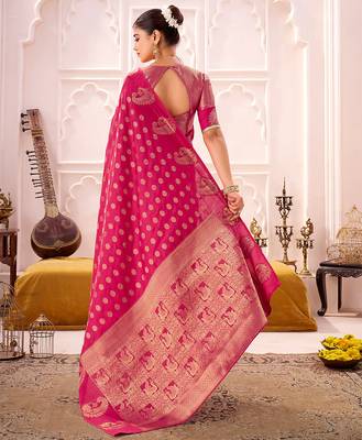 Pink treditional roop silk zari weaving saree 4