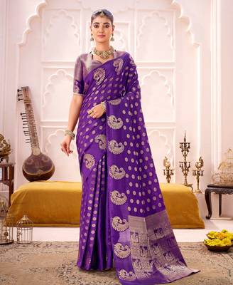 Purple treditional roop silk zari weaving saree 1