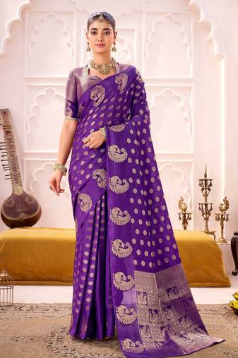 Purple treditional roop silk zari weaving saree