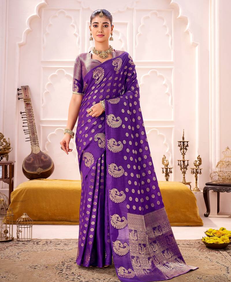 Purple treditional roop silk zari weaving saree