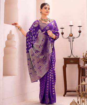 Purple treditional roop silk zari weaving saree 2